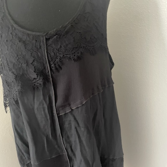 VTG PRETTY ANGEL Sz M Black Lace Trim Side Slits Tunic Top Whimsigoth Patchwork - Picture 4 of 12